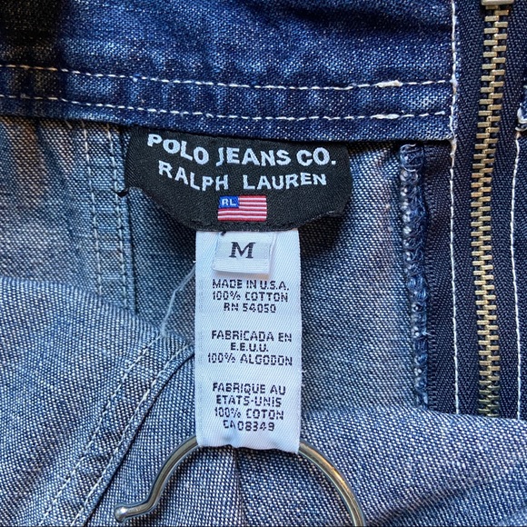 Vintage 90s Polo Jeans Co. Ralph Lauren Denim Pinafore Midi Dress with Back Zip - Picture 7 of 8